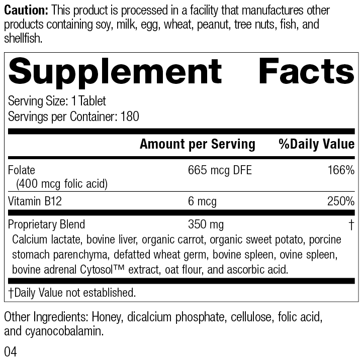 Folic Acid B12, 180 Tablets, Rev-04 Supplement Facts